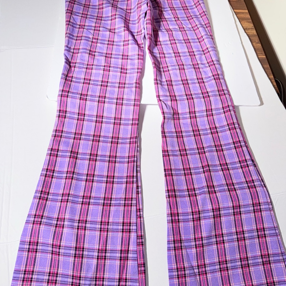 SO Women’s Junior’s Purple And Pink Plaid Flared Pants Size 7